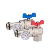 Кран коллекторный угловой с термометром ProFactor 1