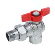 Кран шаровой R789 с «американкой», угловой, рукоятка бабочка, 1«F x 1»M